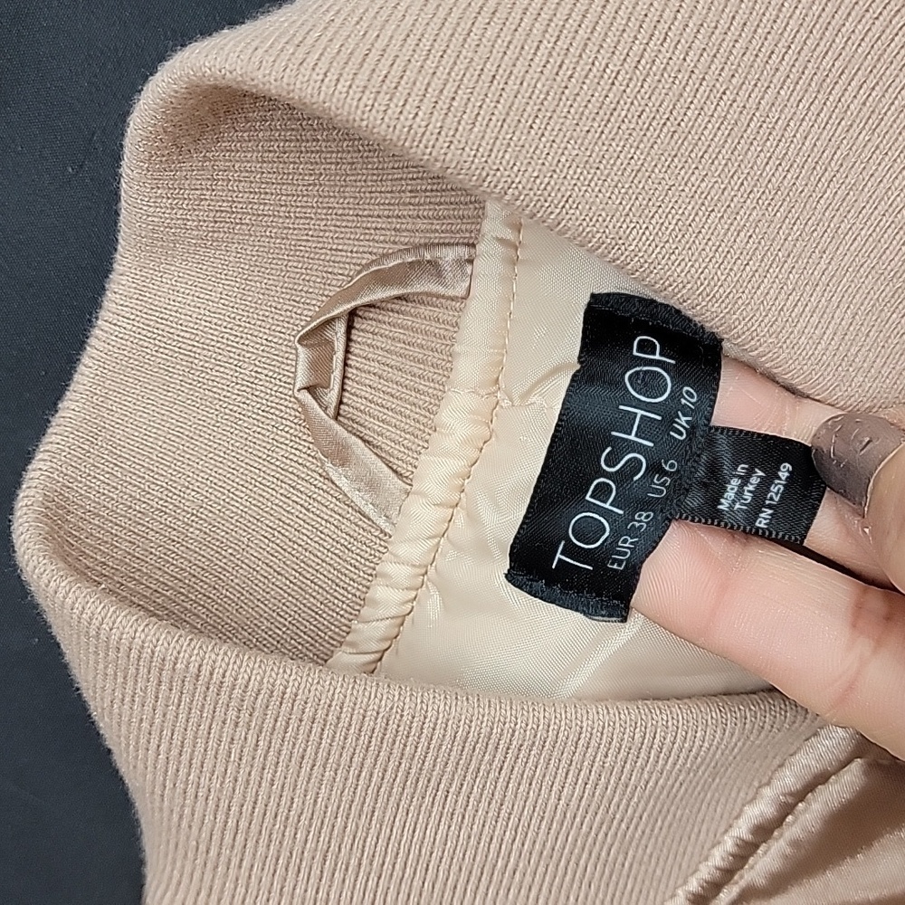 TOPSHOP  Metallic Beige Pink Gold Bomber Full Zip Jacket Size 6 - Picture 7 of 12